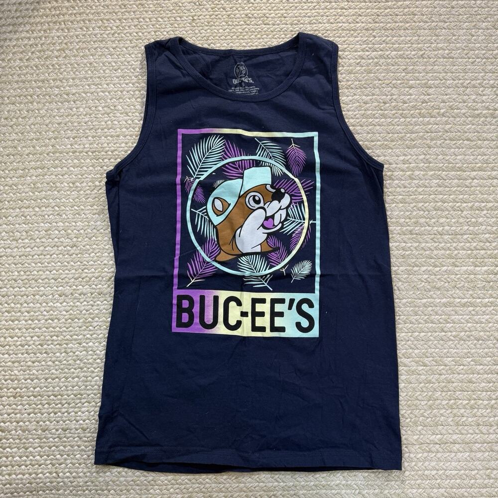 Buc-ees Navy Blue Graphic Tank Top Beaver Logo 100% Cotton Size Large